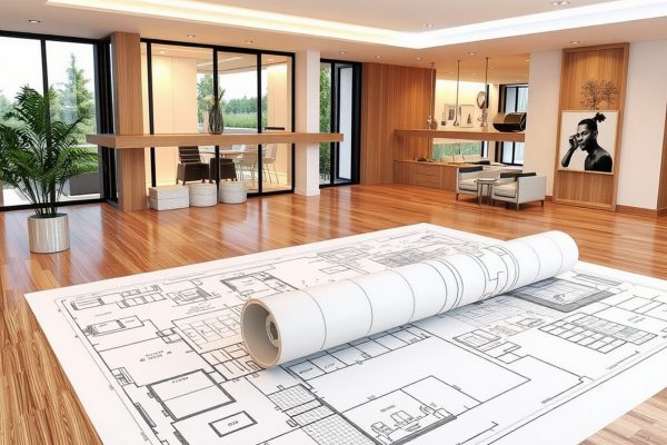 Architectural blueprints and interior design layout for real estate investment opportunities
